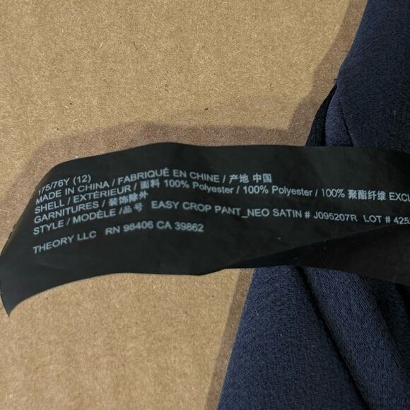 Theory Satin Classic Career Straight Leg Mid Rise Trouser Pants Mavy - Picture 8 of 14